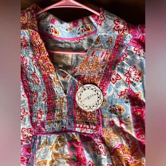 Umgee Boho Mixed Floral Patchwork Babydoll Mini Dress XL - Picture 12 of 14